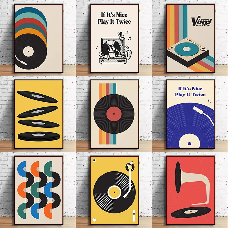 Mid Century Vinyl Record Canva - Home Office Or 评论和价格